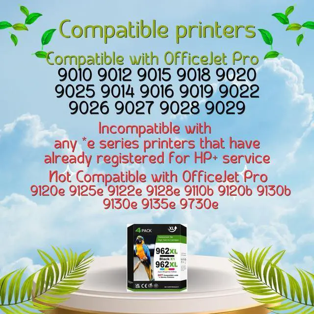 Alt view image 2 of 5 - 962XL Ink Cartridges Combo Pack Compatible for HP 962 962XL for OfficeJet Pro 9010 9012 9015 9018 9020 9025 9014 9016 9019 9022 9026 9027 9028 9029 4 Pack 1 Black 1 Cyan 1 Magenta 1 Yellow