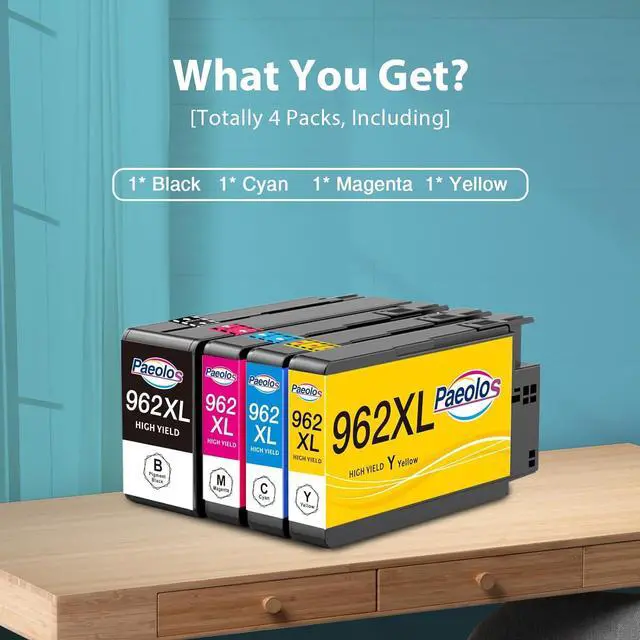 Alt view image 5 of 7 - 962XL Ink Cartridges Replacement for HP 962XL Ink Cartridges Combo Pack 962 Ink for HP Officejet Pro 9010 Ink Cartridge 9015 9018 9020 Printer (Black, Cyan, Magenta, Yellow 4-Pack)