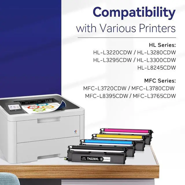 Alt view image 3 of 7 - TN229XL Toner Cartridge Replacement for Brother TN229 TN229XL Toner Compatible with Brother MFC-L3780CDW HL-L3280CDW MFC-L3720CDW HL-L3220CDW HL-L3300CDW, High Yield 4-Pack (BK/C/M/Y)