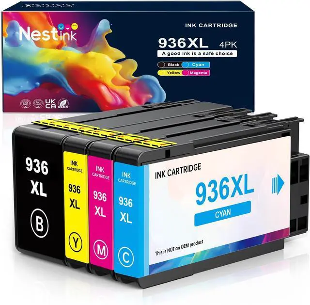 Main image of 936 High Yield Ink Cartridges (4-Pack) Compatible for HP 936e XL | Works with : OfficeJet Pro 9110b, 9120b, 9130b OfficeJet Pro Wide Format 9720/9730 | Eligible for Instant Ink (B/C/M/Y)