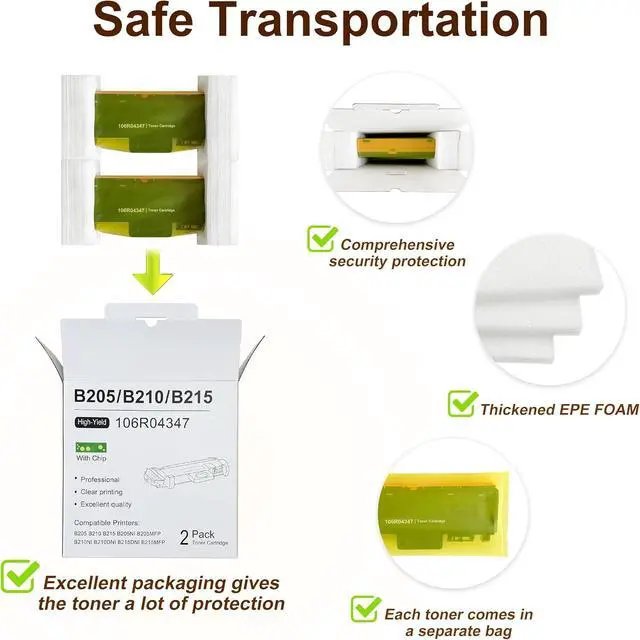 Alt view image 5 of 6 - B205/ B210/ B215 (2-Pack, High Yield) Black Toner Cartridge Replacement for Xerox B205 B210 B215 B205NI B205MFP B210DNI B215DNI B215MFP - 106R04347