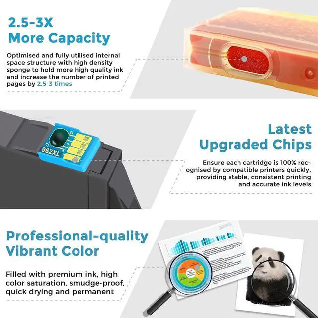 Alt view image 4 of 7 - 962XL 962 XL Ink Cartridges Combo Pack High Yield Compatible for HP962XL Ink Cartridges Printerfor Offcelet Pro 9010 9010e 9015 9015e 9020 9020e 9022 9022e 9028e(4-Pack, Black, Cyan, Yellow, Magenta)