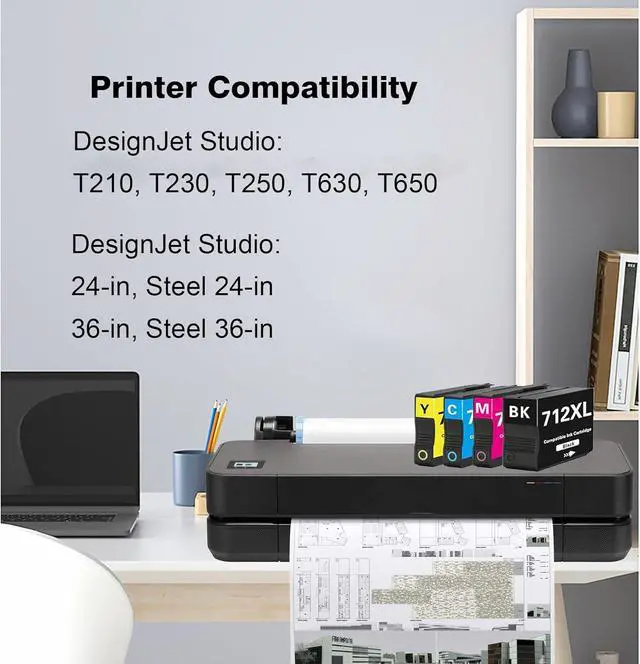 Alt view image 2 of 6 - 712XL 712 XL Ink High Yield Compatible for HP 712 Ink Cartridges Combo Pack Replacement for HP DesignJet T210 Ink T230 T250 T630 T650 Studio Plotter Printer (1 Black,1 Cyan,1 Magenta,1 Yellow, 4Pack)