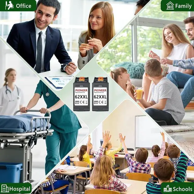 Alt view image 6 of 7 - 62XXL Ink Cartridges Replacement for HP Ink 62, 62xl Black Ink cartridges Compatible with Envy 5540 7640 5640 5660 7644 7645 7643 OfficeJet 5740 8040 5745 (2Black)