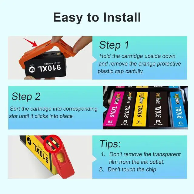 Alt view image 5 of 7 - 910 910XL Ink Cartridges Replacement for HP 910XL Ink Cartridges Combo Pack for HP 910 Ink Black and Color Cartridges Work for HP OfficeJet Pro 8015 8025 8028 8020 8034 8010 Printers 4 Pack