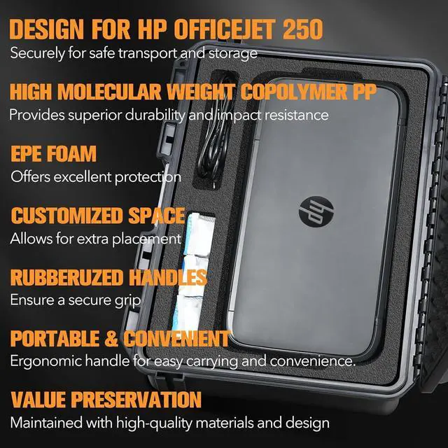 Alt view image 4 of 5 - Case for Hp Printer 250 Officejet Mobile: Hard Shell Cover All-in-One for 16 Inch Small Wireless Mobile Printer | Waterproof Dustproof Custom Pp Interior Laptop Box | Fits Ink Charger and Accessories