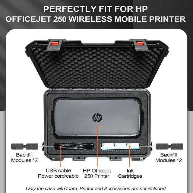 Alt view image 2 of 5 - Case for Hp Printer 250 Officejet Mobile: Hard Shell Cover All-in-One for 16 Inch Small Wireless Mobile Printer | Waterproof Dustproof Custom Pp Interior Laptop Box | Fits Ink Charger and Accessories