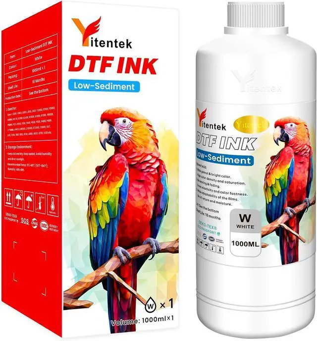 Main image of Low-Sediment DTF White Ink 1000ML DTF Transfer Ink for PET Film Pigment Ink Refill for P600 P800 DX5 XP600 4720 i3200 i1600 5113. High Fluidity, Whiteness & Coverage 1000ml x 1, White