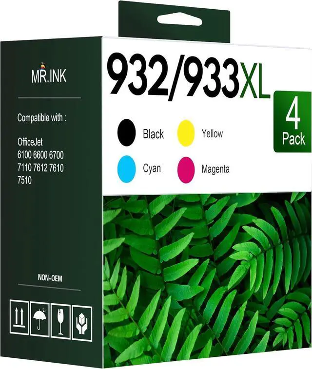 Main image of 932XL 933XL Ink cartridges Combo Pack Compatible for HP 932XL 933XL 932 and 933 Ink cartridges Work Well for HP OfficeJet 6100 6600 6700 7110 7510 7612 7610 Printers (4 Pack)