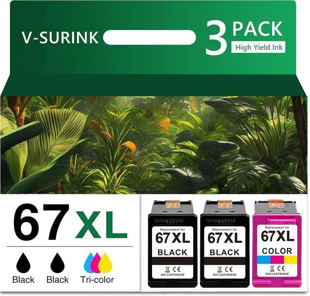 Main image of Compatible -Hp Ink 67XL Black and Color Combo Pack New, Hp Envy 6455e Ink Cartridges, 67XL High Yield 3-Pack(2 Black 1 Tri-Color) Compatible for Deskjet 2700/4100 Deskjet Plus 4100/4155 (Not for HP+)