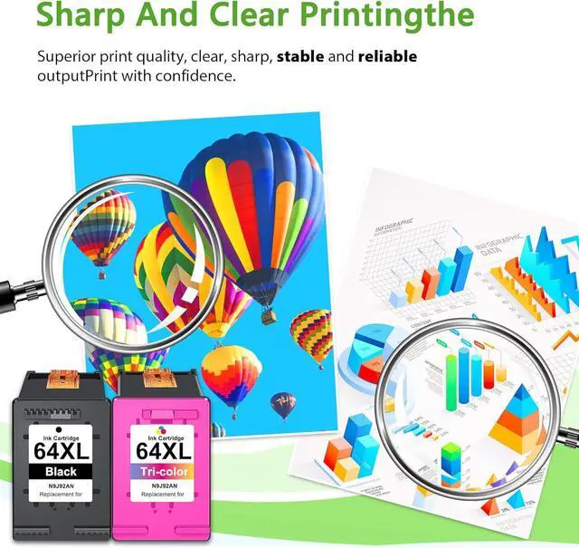 Alt view image 4 of 7 - 64XL Ink Cartridge (Black and Color 2-Pack) Replacement for HP 64 XL 64 Ink Cartridges Fits for Envy Photo 7858 7855 7155 7864 7158 6252 6255 Tango Printer Combo Pack