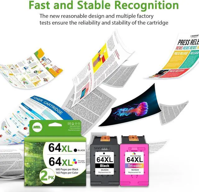 Alt view image 7 of 7 - 64XL Ink Cartridge (Black and Color 2-Pack) Replacement for HP 64 XL 64 Ink Cartridges Fits for Envy Photo 7858 7855 7155 7864 7158 6252 6255 Tango Printer Combo Pack