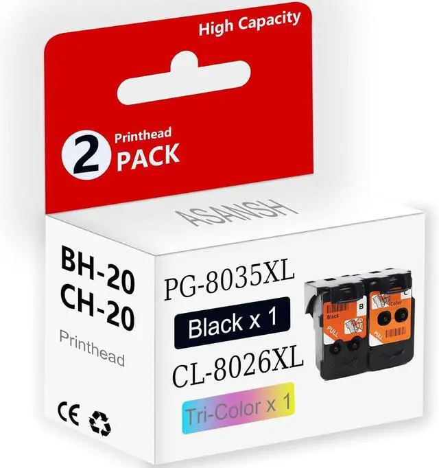 Main image of BH-20 CH-20 Printhead for PG-8035XL CL-8026XL Print Head Use for PIXMA G7020 G6020 G5020 G3260 G3262 G2260 G1230 G1220 MegaTank Printers (1 Black 1 Tri-Color)