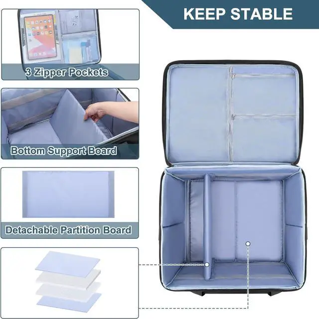 Alt view image 2 of 7 - Yarwo Printer Carrying Case Compatible with HP OfficeJet Pro/DeskJet/Smart-Tank, Padded Office Printer Storage Bag with Base Board and Dividers for Ink, Paper and Office Supplies (BAG ONLY)