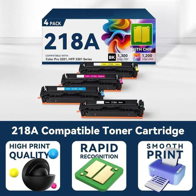 Alt view image 5 of 6 - 218A Toner Cartridge 4-Pack Compatible Replacement for W2180A W2181A W2182A W2183A, Works with HP ColorPro MFP 3201/3301 Series Printers, High Yield Ink for Office & Home