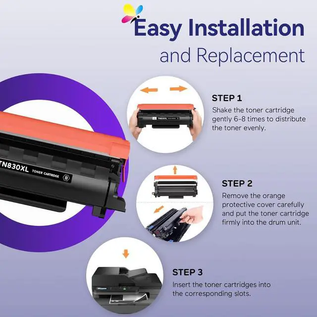 Alt view image 7 of 7 - TN830XL Toner Cartridge 4 Pack High Yield Compatible with Brother TN830 TN-830XL TN830XL/V/R for HL-L2460DW DCP-L2640DW MFC-L2820DW HL-L2405W HL-L2400D MFC-L2900DW Printers (Black)