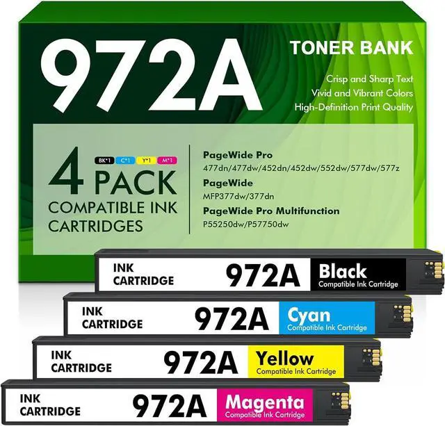 Main image of 972A 972X Ink Cartridges Replacement for HP 972 A for HP Pagewide Pro MFP 477dw 577dw 477dn 452dn 552dn 552dw P55250dw 477 452 552 577 Printer High Yield (4 Pack, Black Cyan Yellow Magenta)