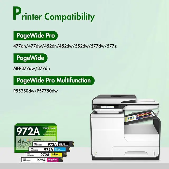 Alt view image 2 of 7 - 972A 972X Ink Cartridges Replacement for HP 972 A for HP Pagewide Pro MFP 477dw 577dw 477dn 452dn 552dn 552dw P55250dw 477 452 552 577 Printer High Yield (4 Pack, Black Cyan Yellow Magenta)