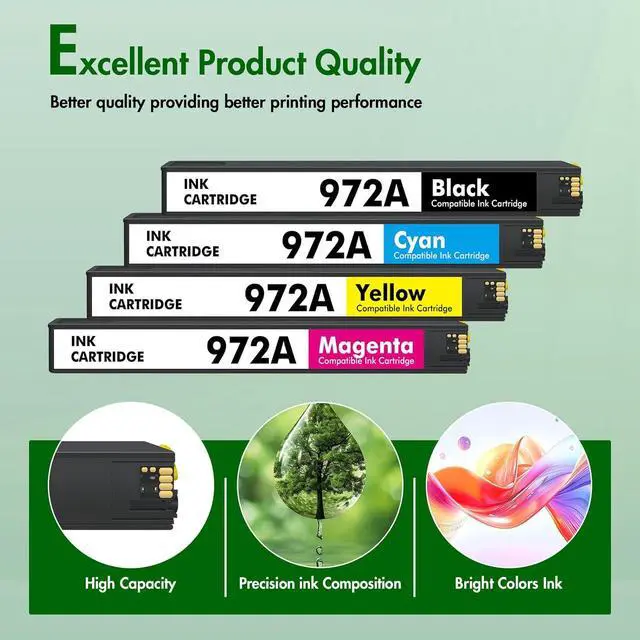 Alt view image 6 of 7 - 972A 972X Ink Cartridges Replacement for HP 972 A for HP Pagewide Pro MFP 477dw 577dw 477dn 452dn 552dn 552dw P55250dw 477 452 552 577 Printer High Yield (4 Pack, Black Cyan Yellow Magenta)