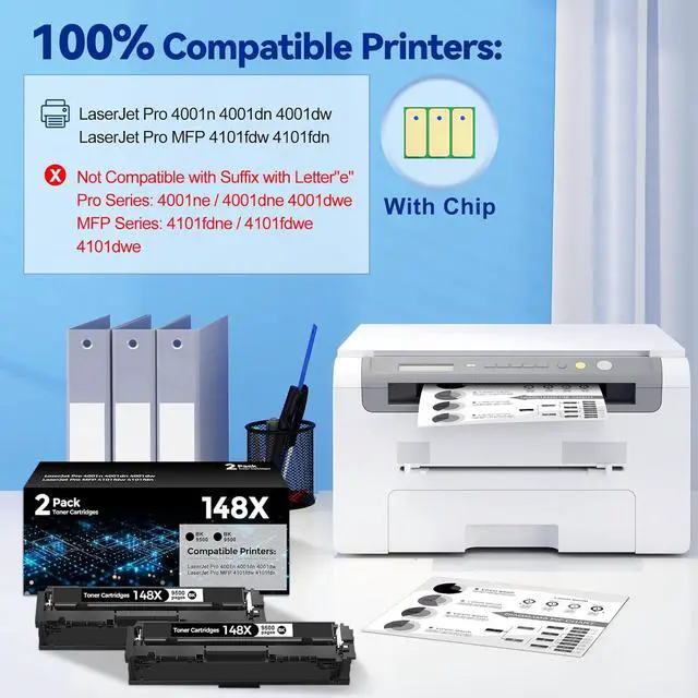 Alt view image 2 of 7 - 148X Toner Cartridges 2 Pack (19000 Pages) Compatible with LaserJet Pro 4001 MFP 4101 Series for HP 148X 148A W1480X High Yield Toner Work for Pro 4001dw 4001dn 4001n MFP 4101fdw 4101fdn Printer