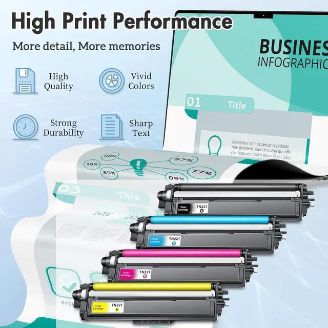 Alt view image 4 of 7 - TN-221 TN221 Toner Cartridge High Yield Replacement for Brother MFC-9130CW HL-3170CDW HL-3140CW HL-3180CDW MFC-9330CDW MFC-9340CDW HL-3150CDN Printers (1 Black 1 Cyan 1 Magenta 1 Yellow,4 Pack)