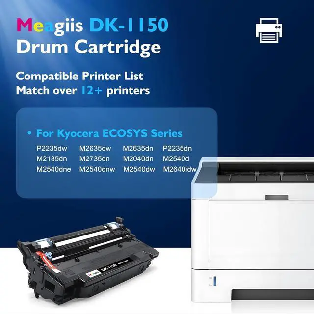 Alt view image 2 of 7 - Compatible DK1150 Drum Replacement for Kyocera DK-1150 DK1150 Drum Unit 302RV93140 TK1152 TK1162 TK1172 Drum for M2040dn M2540dw M2635dw M2640idw P2040dw P2235dw Printer (Black, 1 Pack)