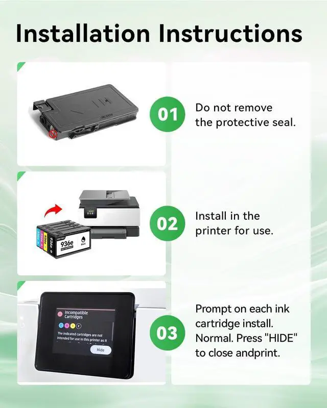 Alt view image 5 of 6 - 936e 936 Ink Cartridges 4-Pack High-Yield Replacement Compatible with HP OfficeJet Pro 9122e 9110b 9125e 9128e 9130b 9135e Wide Format 9730e Printer 936XL Black Cyan Yellow Magenta Combo Set with Chip