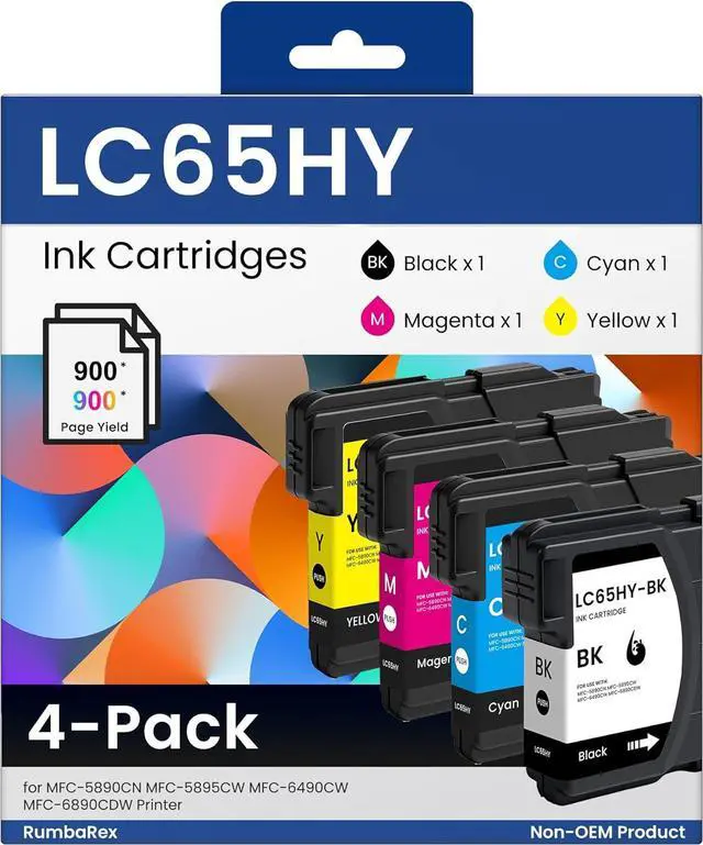 Main image of LC65 LC65HY Ink Cartridges Set High-Yield LC65HYCL Replacement for Brother LC61 LC65 Ink Cartridges for MFC-490CW MFC-495CW MFC-6490CW MFC-6890CDW Printer Ink 4-Pack (BK/C/M/Y)