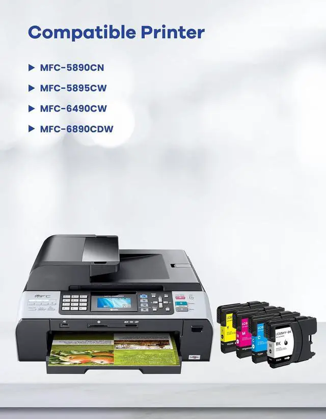 Alt view image 2 of 7 - LC65 LC65HY Ink Cartridges Set High-Yield LC65HYCL Replacement for Brother LC61 LC65 Ink Cartridges for MFC-490CW MFC-495CW MFC-6490CW MFC-6890CDW Printer Ink 4-Pack (BK/C/M/Y)