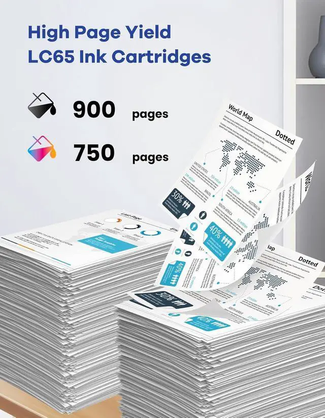 Alt view image 3 of 7 - LC65 LC65HY Ink Cartridges Set High-Yield LC65HYCL Replacement for Brother LC61 LC65 Ink Cartridges for MFC-490CW MFC-495CW MFC-6490CW MFC-6890CDW Printer Ink 4-Pack (BK/C/M/Y)