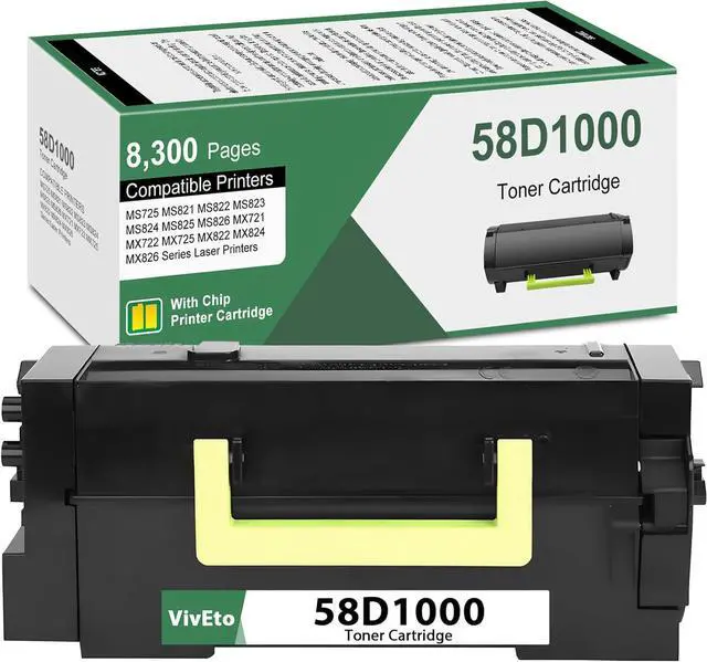 Main image of 58D1000 Black Toner Cartridge (with New Chip) Repalcement for Lexmark 58D1000 Toner Cartridge for MS725 MS821 MS822 MS823 MS824 MS825 MX721 MX722 Laser Printers, 1 Pack 58D1000 Ink Kit