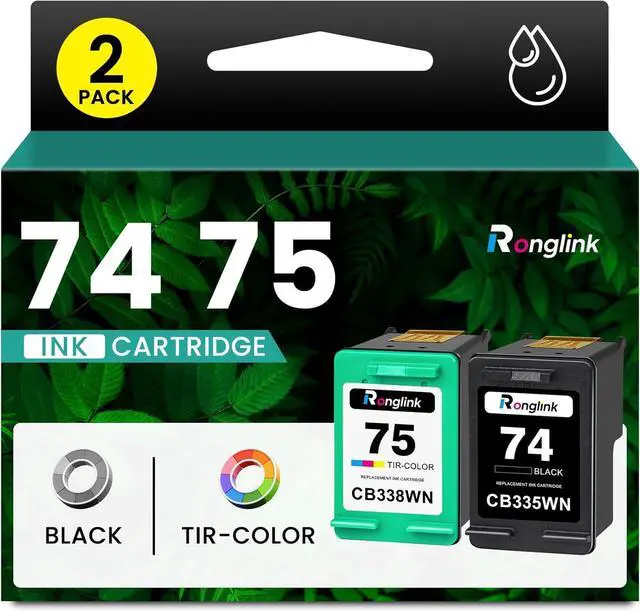 Main image of 74 75 Ink Cartridges Combo Pack Replacement for HP 74 75 Ink Cartridge for Photosmart C4280 C4250 DeskJet D4260 D4280 OfficeJet J5780 J6480 Printer Ink 74/75, 1 Black CB335WN, 1 Tri-Color CB338WN