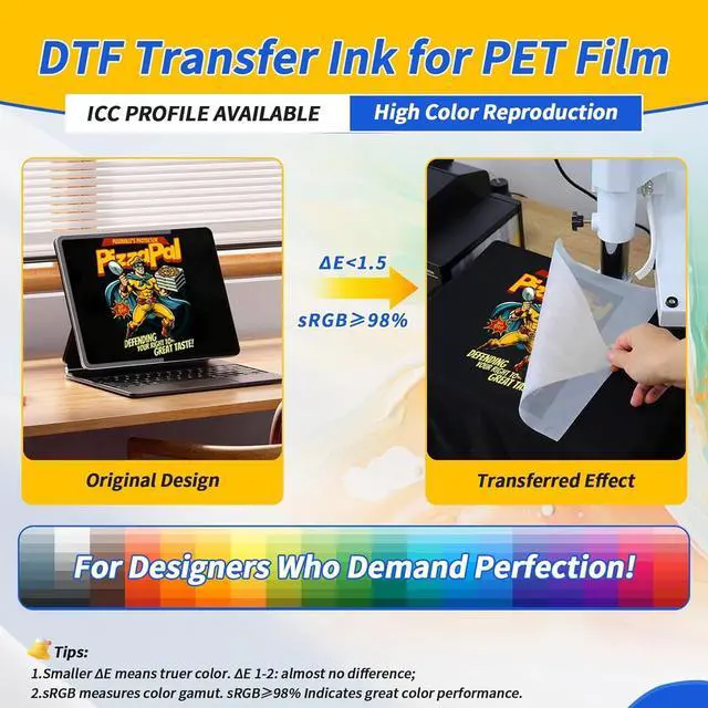 Alt view image 4 of 7 - 1500ML No Sediment DTF InkDTF Transfer Ink for PET Film, with Pointed SpoutAnti Clogging Heat Transfer Ink for Epson ET-8550, L1800, L800, R2400, P400, P800, XP15000 (250ml x 6, CMYK Wh)