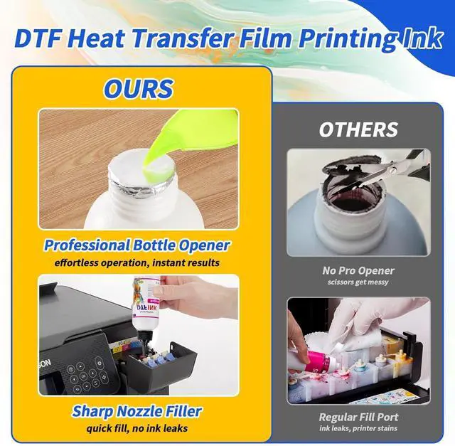Alt view image 6 of 7 - 1500ML No Sediment DTF InkDTF Transfer Ink for PET Film, with Pointed SpoutAnti Clogging Heat Transfer Ink for Epson ET-8550, L1800, L800, R2400, P400, P800, XP15000 (250ml x 6, CMYK Wh)