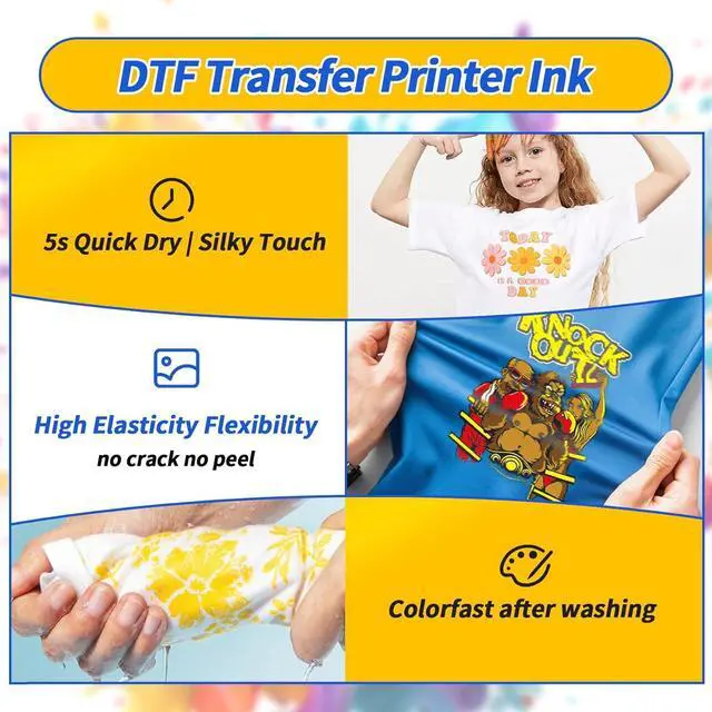 Alt view image 5 of 7 - 1500ML No Sediment DTF InkDTF Transfer Ink for PET Film, with Pointed SpoutAnti Clogging Heat Transfer Ink for Epson ET-8550, L1800, L800, R2400, P400, P800, XP15000 (250ml x 6, CMYK Wh)