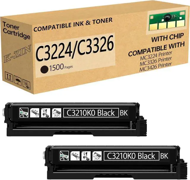 Main image of K-ZIN C3210K0 Black Toner Cartridge(1500 Pages,with Chip) Compatible with Lexmark C3210K0 Toner Work for C3224 MC3426 MC3326 C3326 C3426 MC3224 Printer (Black,2 Pack)
