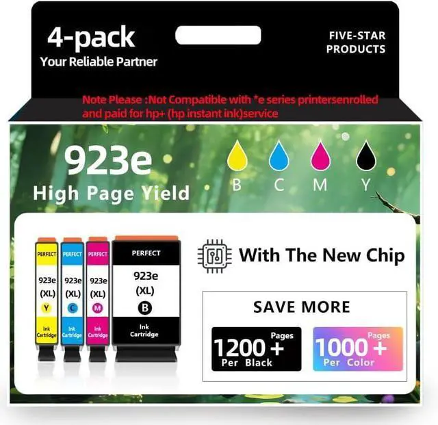 Main image of 923e 923XLInk Cartridges with Chip 4-Pack High Yield for HP 923 923e Ink Compatible for HP OfficeJet Pro 8135e 8138e 8139e 8122e 8120 8123 8130 8133 Printers (1Black 1Cyan 1Magenta 1Yellow)