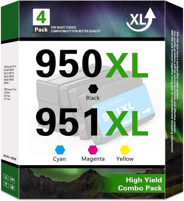 Main image of 950XL 951XL Ink Cartridges Combo Pack Compatible for HP 950 951 Ink Cartridges Combo Pack Use With HP OfficeJet Pro 8600 8610 8615 8620 8100 8630 8660 8640 276DW 251DW,4 Pack Black Cyan Magenta Yellow