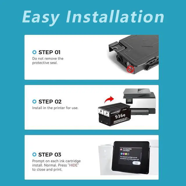 Alt view image 5 of 7 - 936e 936XL Ink Cartridges Combo Pack with Chip High Yield Replacement for HP 936e 936XL Ink Cartridge Work for OfficeJet Pro 9120e 9125e 9135e 9110b 9130b 9128e 9130b 9122e Wide Format 9730e (4PACK)