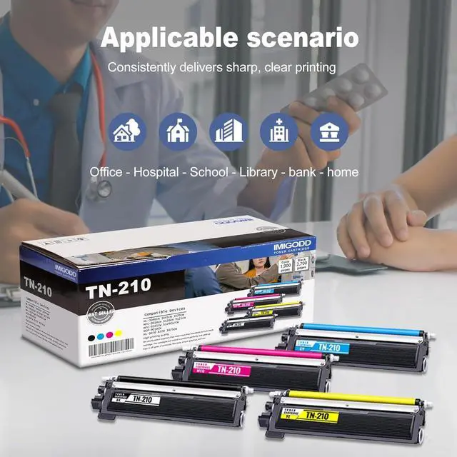 Alt view image 6 of 6 - 4 Pack TN210 BK/C/M/Y Toner Cartridge Ink High Yield Replacement for Brother HL-3040CN 3045CN 3070CW 3075CW 8070 8370 MFC-9010CN 9120CN 9125CN 9325CW 9320CN/CW DCP-9010CN 4PK