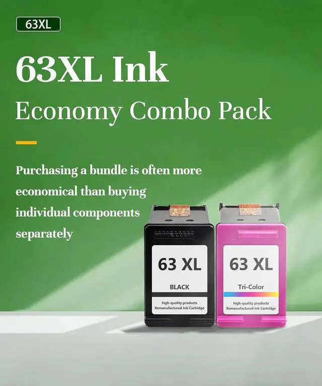 Alt view image 2 of 7 - 63XL Ink Cartridges Black and Color Replacement for HP Ink 63 XL Combo Pack Work for OfficeJet 3830 4650 5255 5258 5200; Envy 4520 4512 4510; DeskJet 1112 2130 3630 (2 Pack)