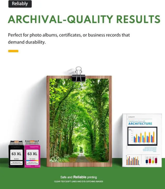 Alt view image 5 of 7 - 63XL Ink Cartridges Black and Color Replacement for HP Ink 63 XL Combo Pack Work for OfficeJet 3830 4650 5255 5258 5200; Envy 4520 4512 4510; DeskJet 1112 2130 3630 (2 Pack)