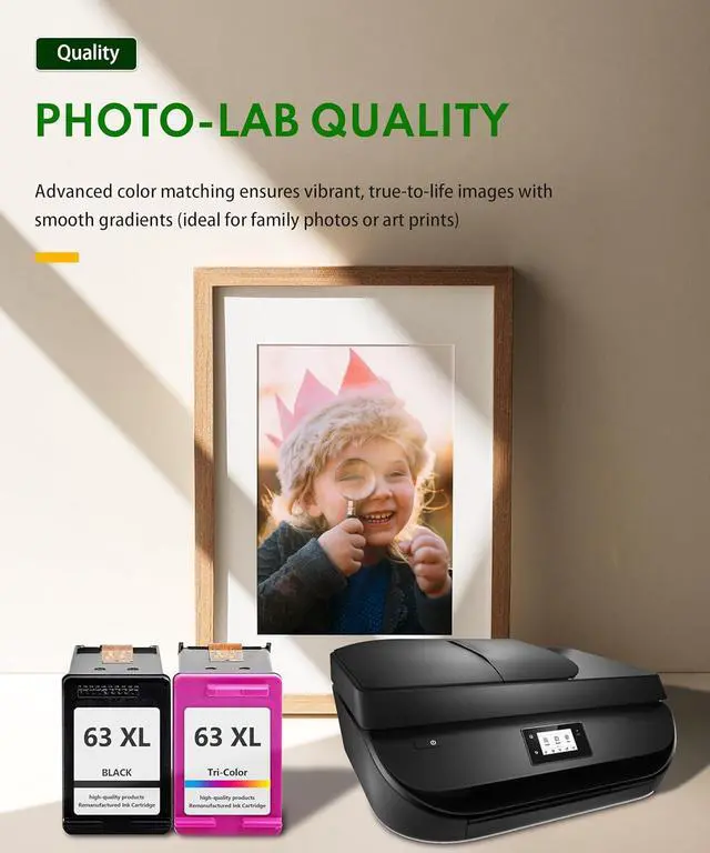 Alt view image 6 of 7 - 63XL Ink Cartridges Black and Color Replacement for HP Ink 63 XL Combo Pack Work for OfficeJet 3830 4650 5255 5258 5200; Envy 4520 4512 4510; DeskJet 1112 2130 3630 (2 Pack)