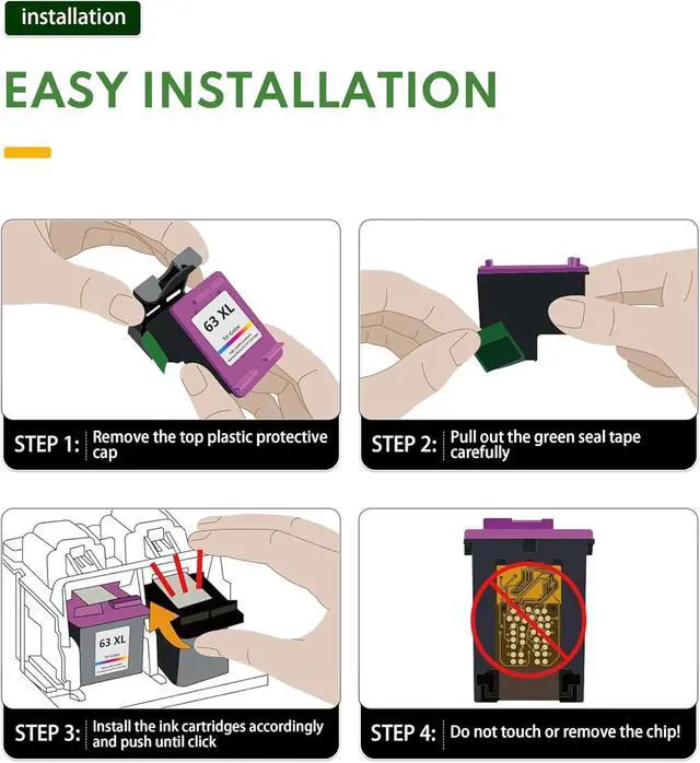 Alt view image 7 of 7 - 63XL Ink Cartridges Black and Color Replacement for HP Ink 63 XL Combo Pack Work for OfficeJet 3830 4650 5255 5258 5200; Envy 4520 4512 4510; DeskJet 1112 2130 3630 (2 Pack)