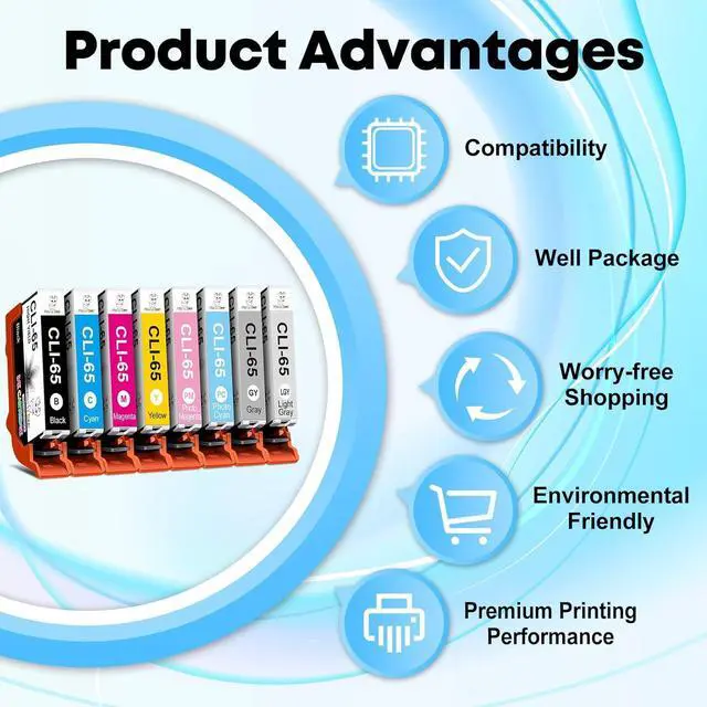 Alt view image 6 of 7 - Miss Deer CLI-65 8-Color Ink Value Pack Replacement for Canon CLI65 CLI 65 Ink Cartridge for CLI-65 Ink Cartridges for PIXMA PRO-200 PRO-200S Printer,8Pack (BK, C, M, Y, PM, PC, GY, LGY)