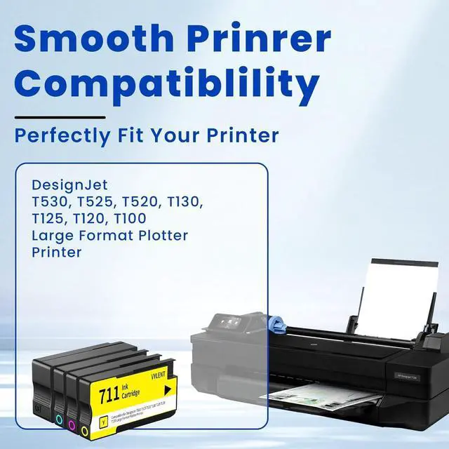 Alt view image 2 of 7 - 711 Ink Cartridge Bundle 711XL Ink CZ133A CZ130A CZ131A CZ132A Replacement for HP 711 XL Ink Cartridges for DesignJet T530 T525 T520 T130 T125 T120 T100 Large Format Plotter Printer Ink 4-Pack