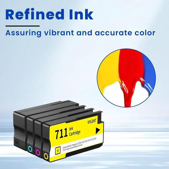 Alt view image 4 of 7 - 711 Ink Cartridge Bundle 711XL Ink CZ133A CZ130A CZ131A CZ132A Replacement for HP 711 XL Ink Cartridges for DesignJet T530 T525 T520 T130 T125 T120 T100 Large Format Plotter Printer Ink 4-Pack