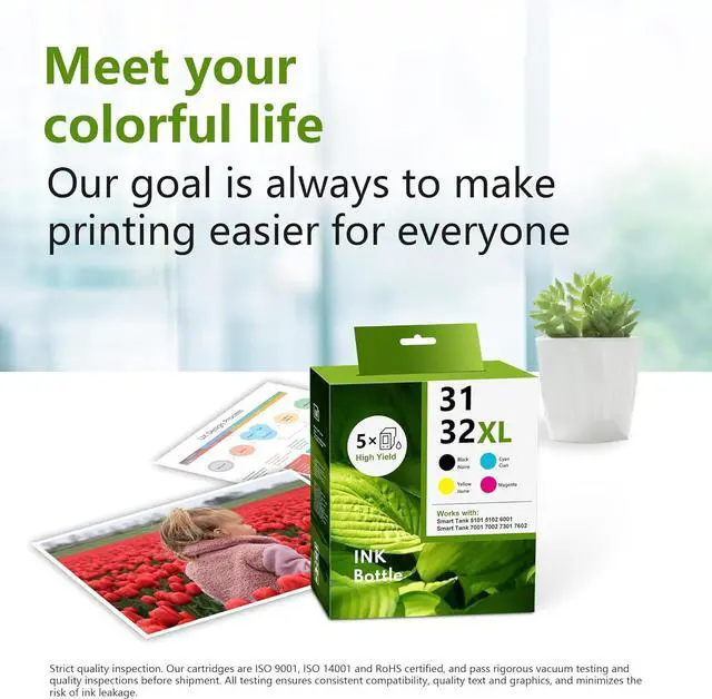 Alt view image 7 of 7 - 31 Ink Bottles Set, 32XL Ink Bottles Set Compatible Refill Ink Bottle Replacement for HP 31 32XL for Smart Tank 5101 5102 6001 7001 7002 7301 7602 Plus 651 551 Ink Tank (2BK C M Y)