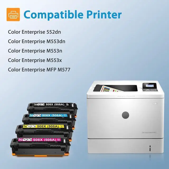 Alt view image 2 of 7 - 508A 508X Toner Cartridge Compatible with 508A 508X (CF360A-CF363A, with Chip) for Color Laserjet Enterprise M553 M553dn M553n M553x M552 M577 Series Printers