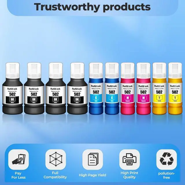 Alt view image 5 of 7 - ET-2850 ET-3850 ET-15000 ET-4850 502 Ink Refill Bottles Compatible with 502 Ink ET 2850 ET 3850 ET 15000 ET 4850 ET2850 ET3850 ET4850 ET-3843 ET-4760 ET-2760 ET-2980 ET-3830 ET-2750 3750 4750 Printer